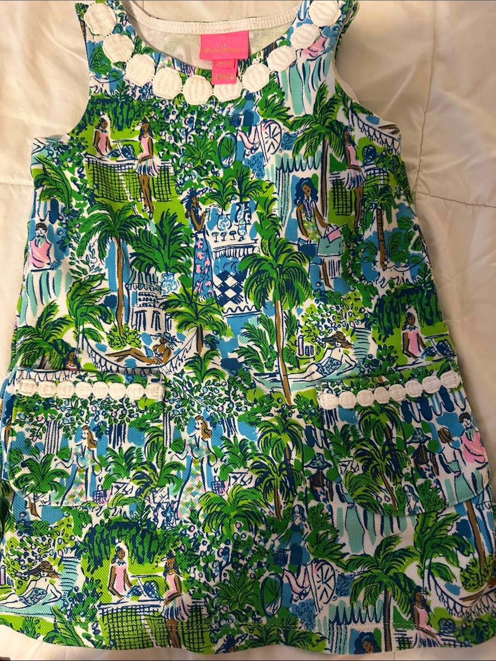 Lilly Pulitzer Blue, Green & White Tropical Print Dress(xs 2-3t)